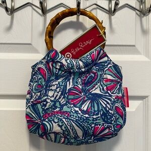 Lilly Pulitzer Blue and Pink Shoulder Bag with Bamboo Handle